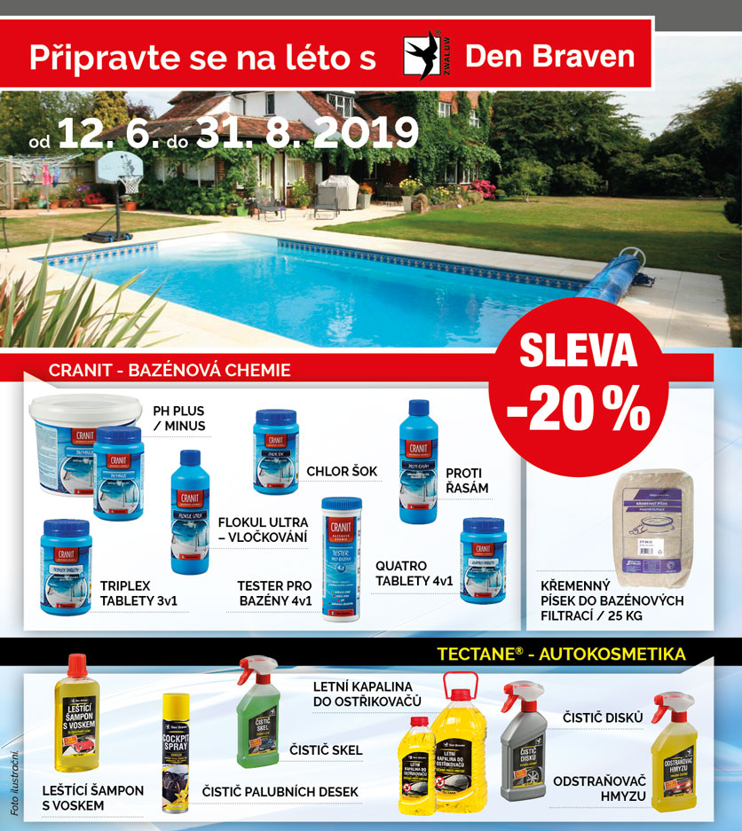Sleva 20 % na bazénovou chemii Cranit a autokosmetiku